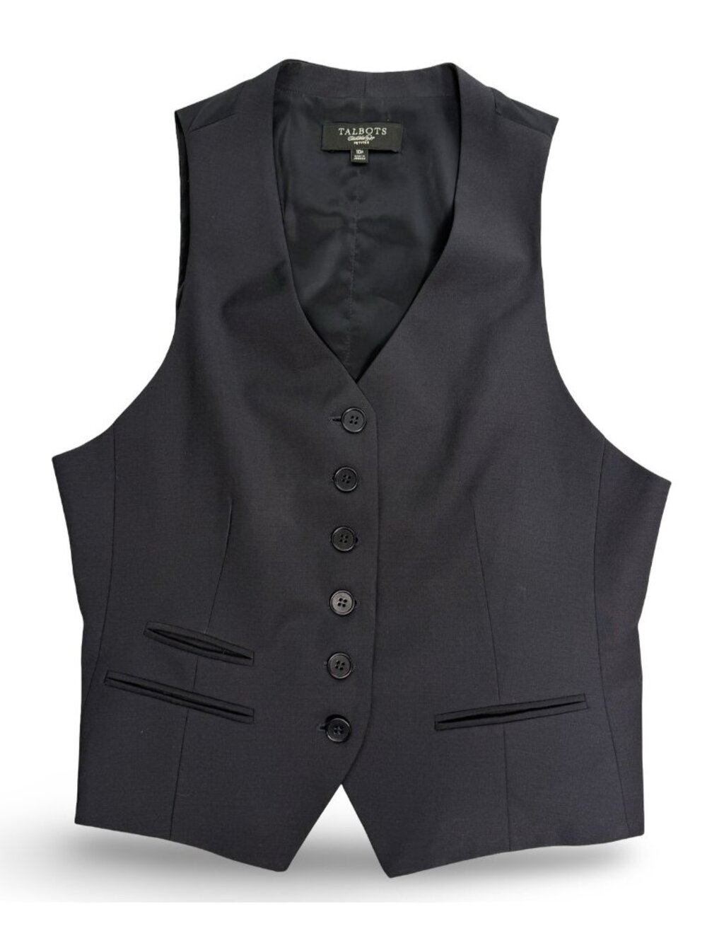 Talbots Wool Blend Suit Vest Womens 10P Black Lined Tailored Office Siren Chic